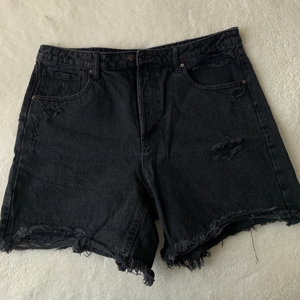 Distressed Black Denim Shorts